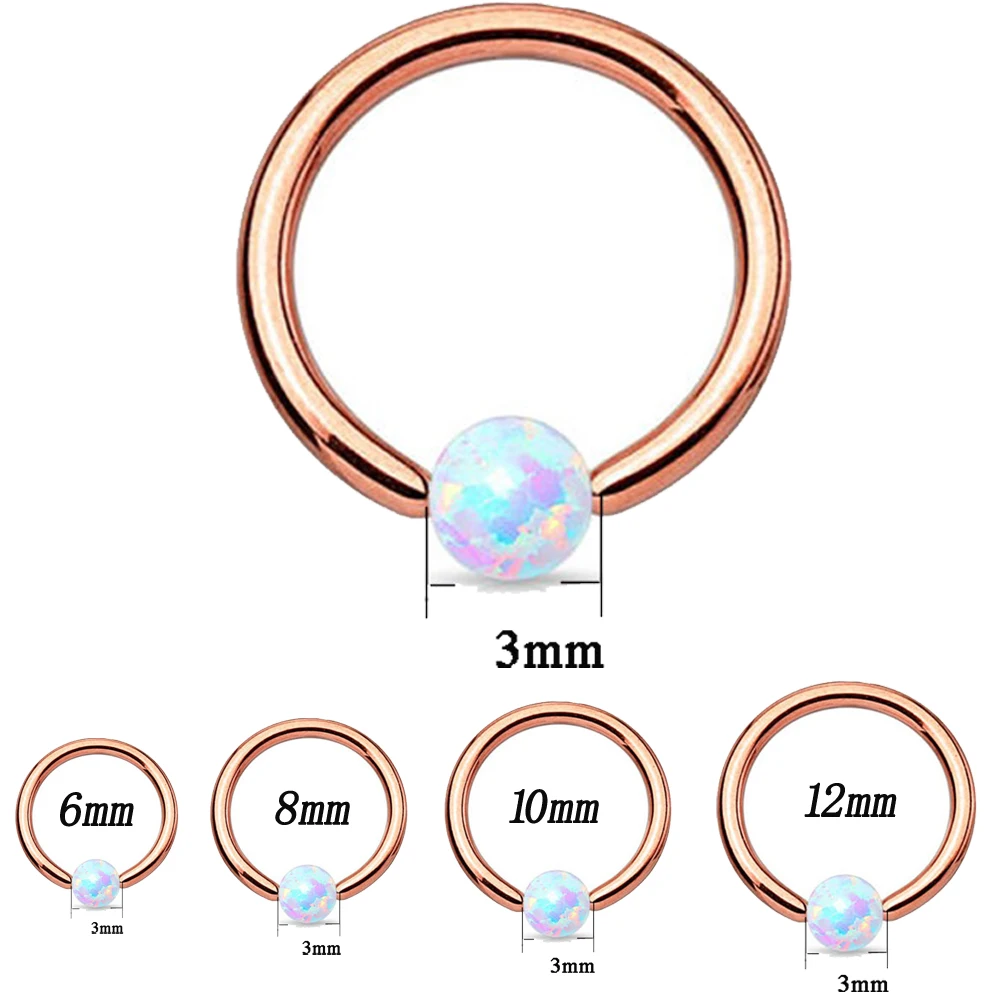 1 шт. хирургическая сталь Розовое золото опал в плену шарик ближе кольцо опал серьги гвоздики пирсинг тела Jewelry-16G
