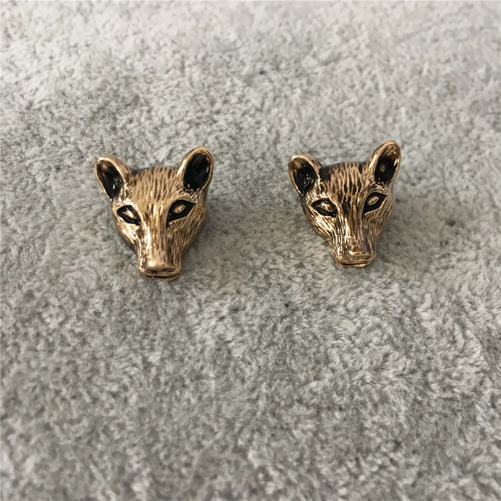 Модные антикварные золотые серьги-гвоздики с волком для женщин и девочек