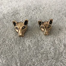 Модные антикварные золотые серьги-гвоздики с волком для женщин и девочек