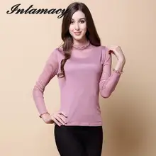 Новая шелковая трикотажная сетчатая двойная водолазка с длинными рукавами, цветная футболка со стразами из натурального шелка