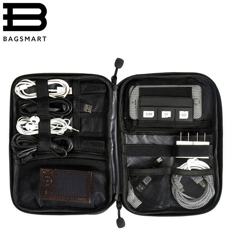 BAGSMART Electronic Accessories Travel Bag Nylon Mens Travel Organizer For Data Line SD Card USB Cable Digital Device Bag