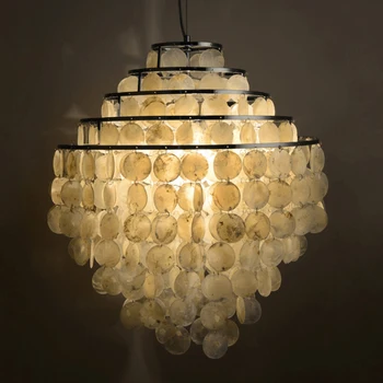 

Modern Nordic Seashell Chandeliers Lights Fixture 5 Circles Natural Sea Shell Droplight Home Indoor Lighting Hanging Lamps D50cm