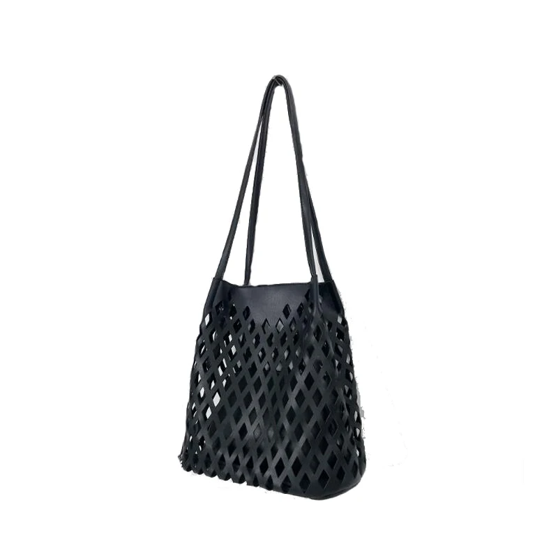 

2019 Summer new women Hollow Out shoulder bag solid PU leather handbag for Lady holiday Beach bag 2pc/set Bolsas Feminina