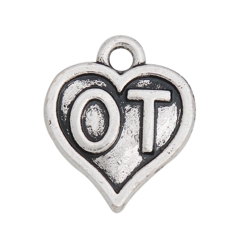 

Antique Silver Color Heart Shape Occupational Therapy OT Charms 50pcs AAC756
