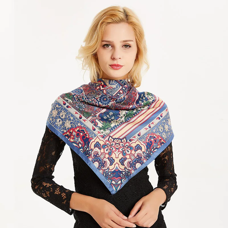 POBING шелковый шарф для женщин, Большие шали, пояс с принтом, палантины, квадратная бандана, роскошный расплавленный платок, шарф для женщин 130 см