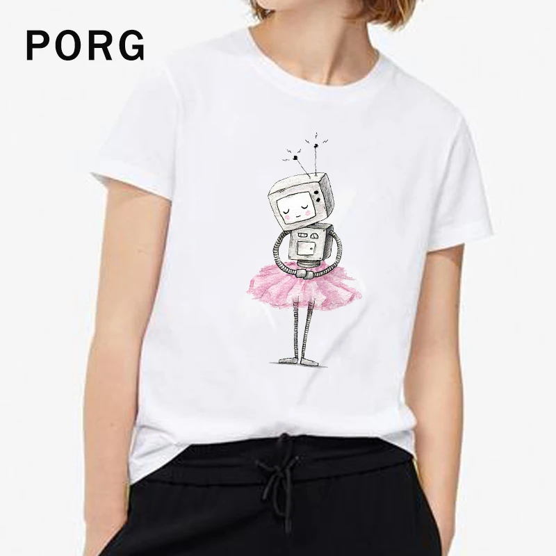

Ballerina Robot T-Shirt Harajuku White T Shirt Women Streetwear Aesthetic Tee Shirt Tops Femme Gothic Camisetas Verano Mujer