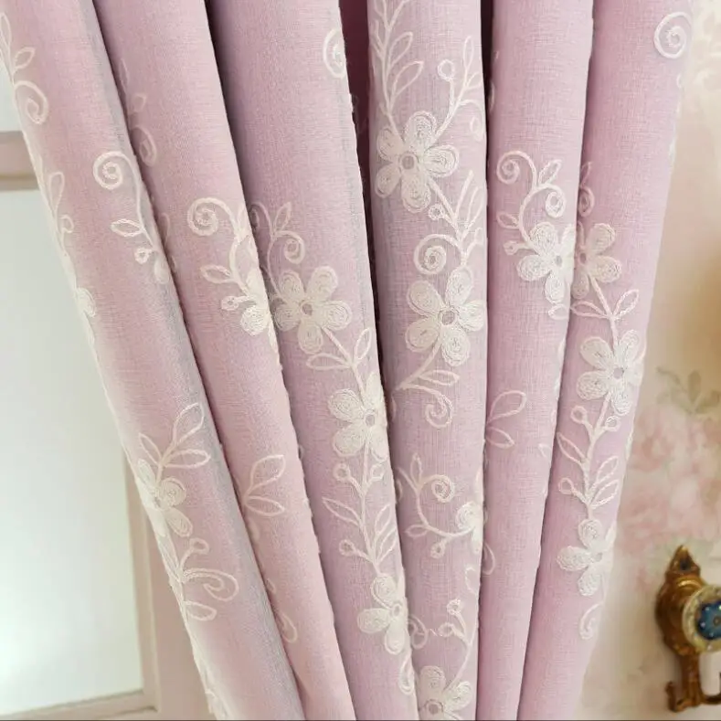 European Floral Lace Embroidery Tulle+Black Out Double linen Curtains with Leaves Tassel High Black Out Blinds Window Curtains