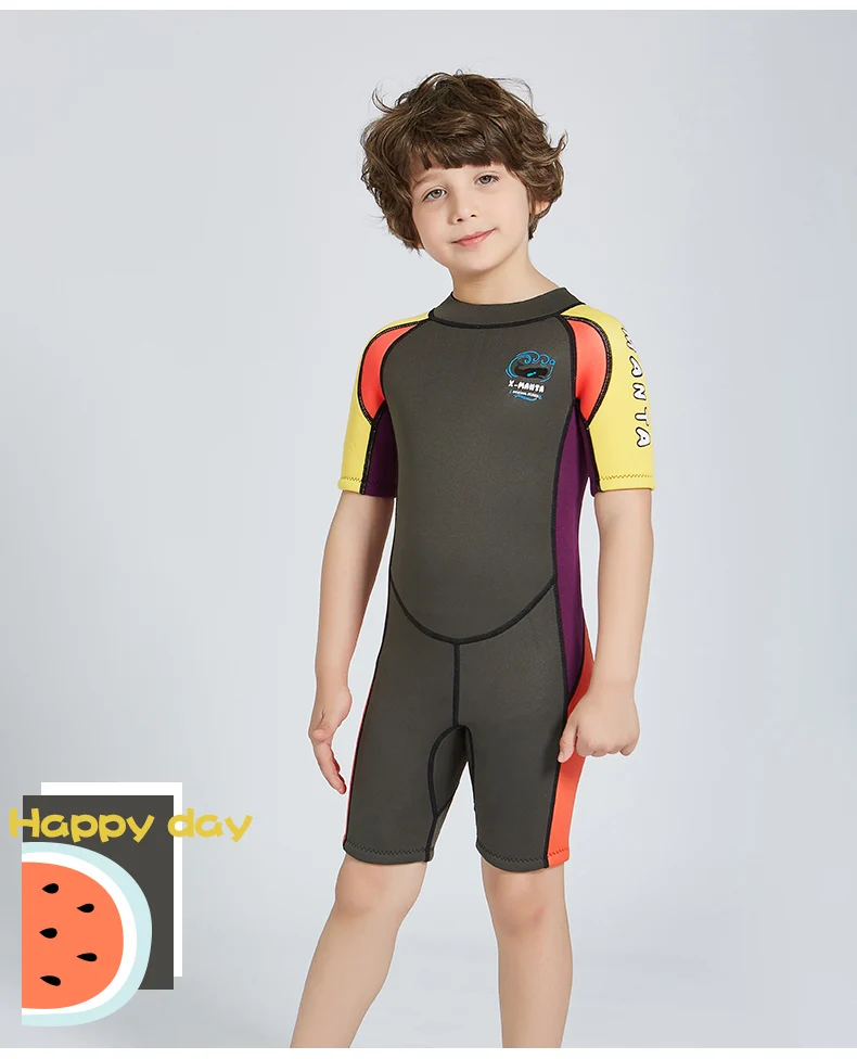 Детский Гидрокостюм, 3 мм, Премиум класс, неопрен, Молодежный, для девочек и мальчиков, для серфинга, для плавания, короткий костюм, цельный, на молнии сзади, купальник, защита от солнца