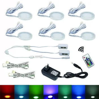 

Dimmable RGB 16 Colors LED Under Cabinet Lamps Downlights Puck Light+Remote Controller+Adapter 12W Home Hotel Bar KTV Lighting
