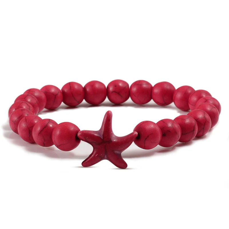

Fashion Natural Turquoises Multicolor Starfish Bracelets For Women Summer Beach Surf Personality Design Men Female Jewelry Gift