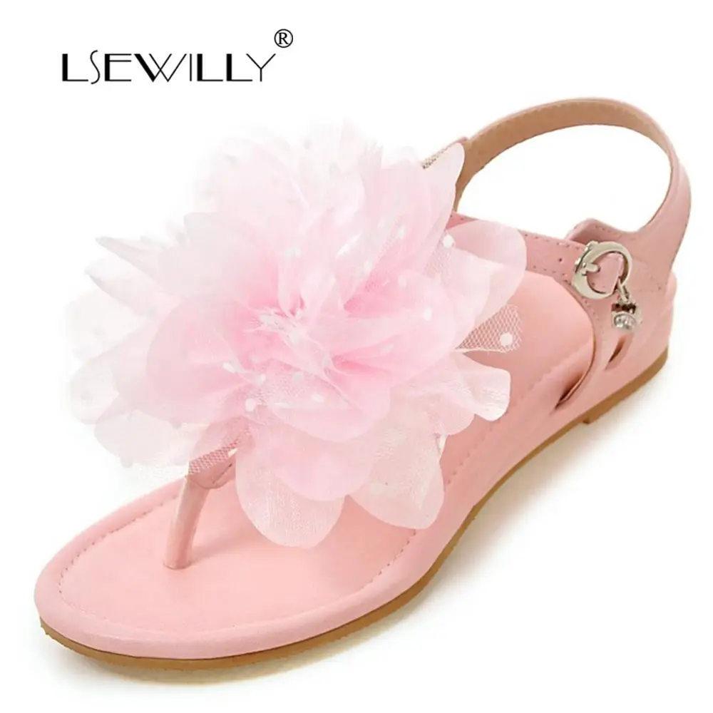Buy Lsewilly Summer New Sweet Woman Flat Sandals Bohemian Flowers Toe Sandals