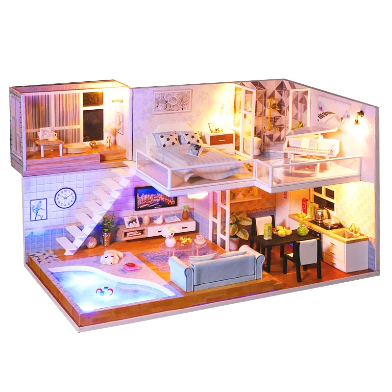 CUTEBEE DIY Doll House Wooden Doll Houses Miniature Dollhouse Furniture Kit with LED Toys for Children Christmas Gift  L023 16