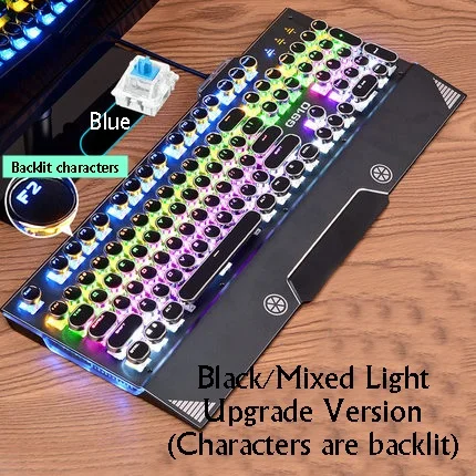 Новая машинка Ретро круглая Кепка стимпанк USB Проводная эргономичная Механическая игровая клавиатура с подсветкой, интегрированная Подставка для рук - Цвет: Черный