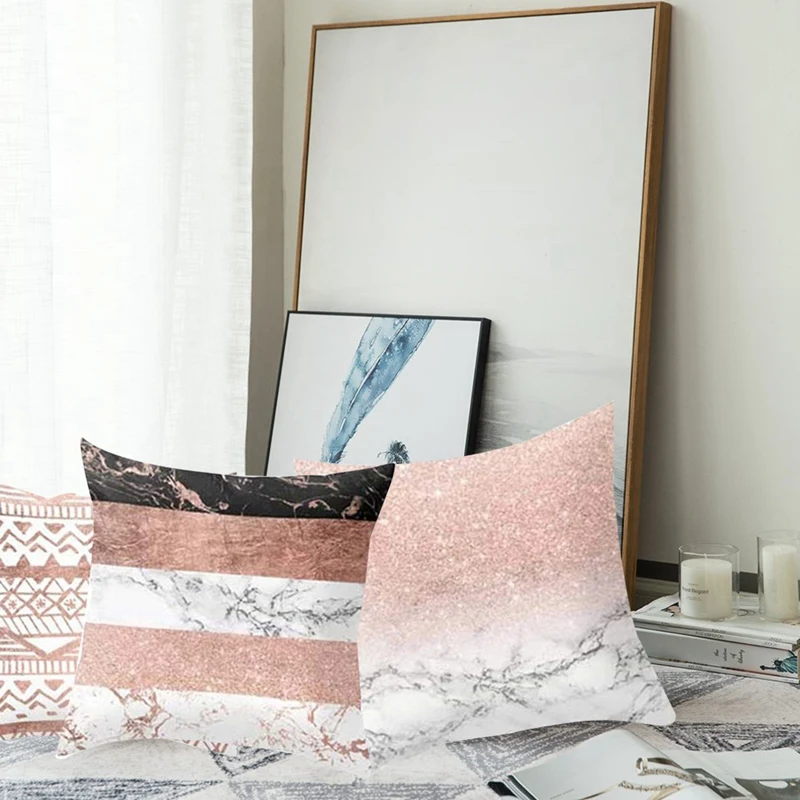 Чехлы для подушек с геометрических узором Мягкая Плюшевая Декоративная Подушка Чехлы 45 см х 45 см, набор из 4 шт. розовый