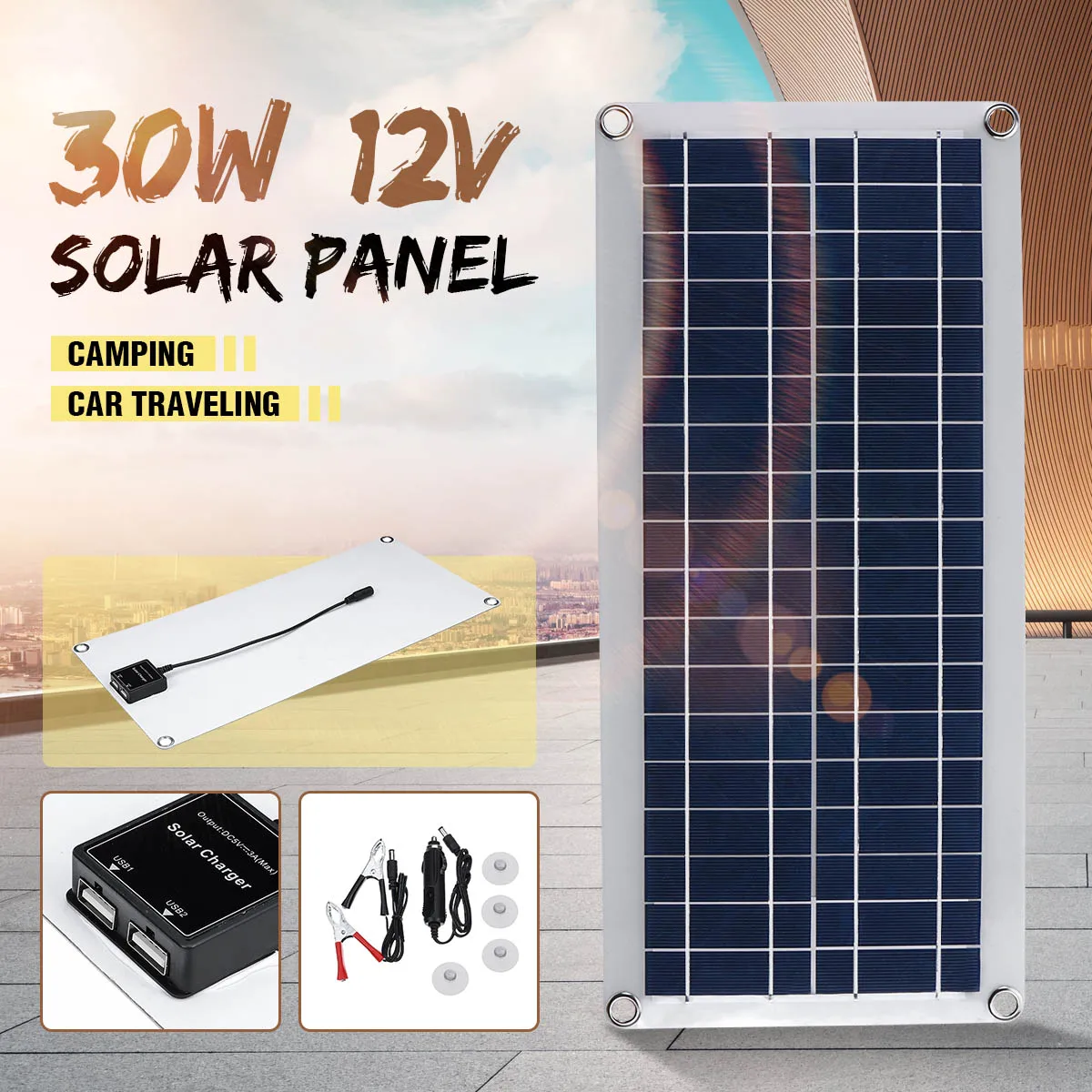 30 Вт солнечная панель 12 В поликристаллический двойной USB мощность портативный солнечный сотовый автомобиль корабль Кемпинг телефон зарядное устройство ж/Открытый Солнечное зарядное устройство