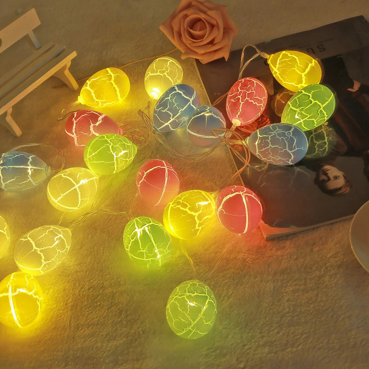 

10/20 LED Garland Colorful Egg String Light Warm White Chicken Lamp Balcony Bedroom Home Easter Lighting Decoration