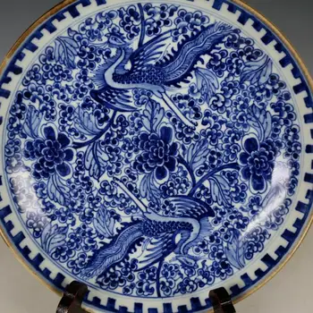 

Antique QingDynasty porcelain plate,Blue and white phoenix ,hand-painted crafts,home Decoration,collection& adornment