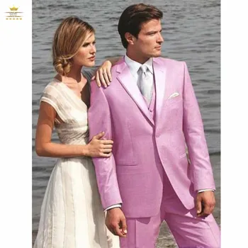 

Two Button Pink Groom Tuxedos Groomsmen Men's Wedding Prom Suits Custom Made (Jacket+Pants+Vest+Tie) K:15