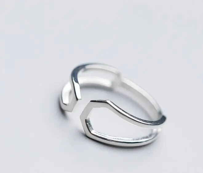 Size5.25-size6.75 Аутентичные REAL.925 стерлингового серебра ювелирные украшения в виде многоугольника, геометрическое кольцо открытый регулируемый GTLJ1530