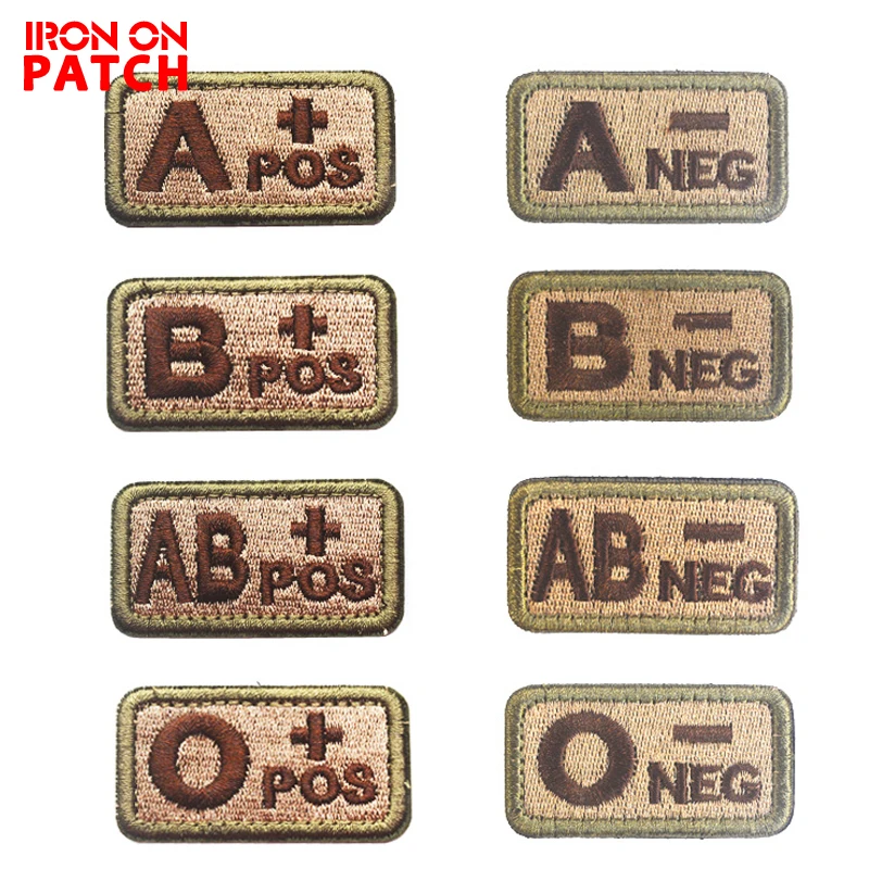 

Blood Type Morale Patches Hook Loop Embroidery Military Tactics Badge For Coat Backpack DIY Sewing Fabric A+POS O-NEG Patches