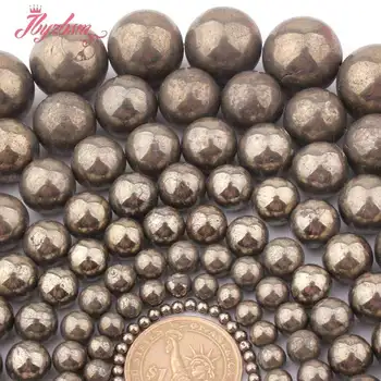 

3,4,6,8,10,12,14,16,20mm Smooth Round Bead Pyrite Natural Stone Beads For DIY Necklace Bracelet Jewelry Making 15" Free Shipping