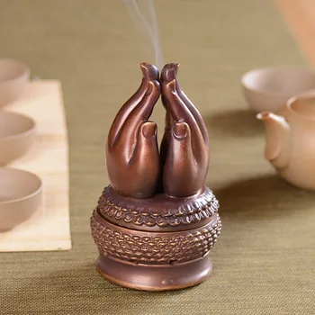 

Creative Buddhism Incense Burner Hand Temple Buddha Buddhist Incense Censer Copper lampara de olor Buddhism Decoration LZK011