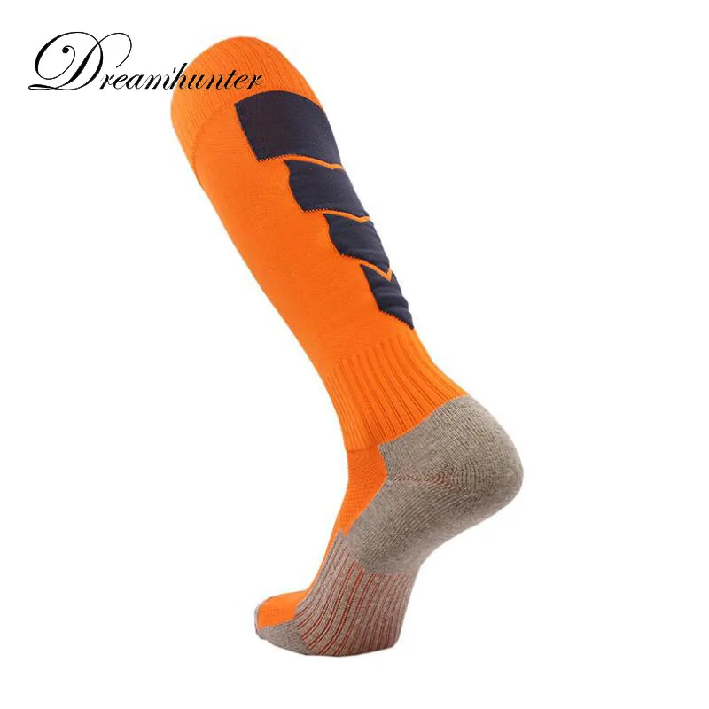 Профессиональные спортивные носки, мужские футбольные носки для бега, длинные чулки для велоспорта, детские футбольные носки, компрессионная защита голени - Цвет: Оранжевый