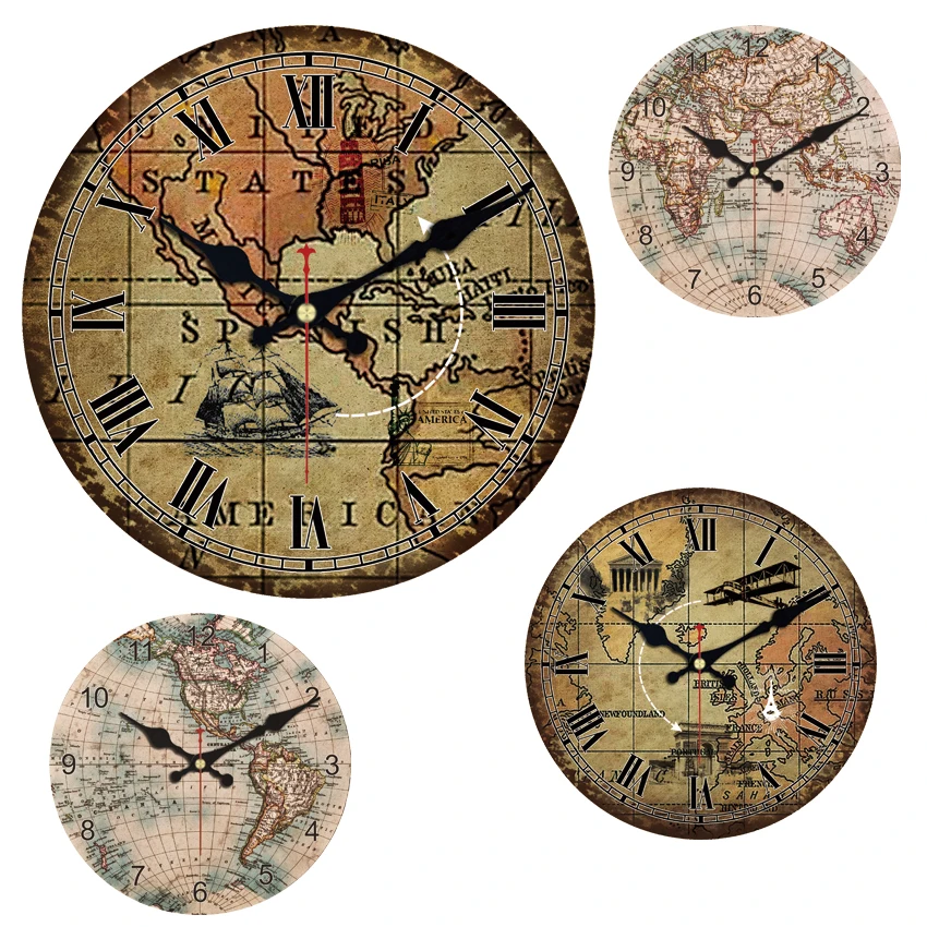 549 41 De Réductioncarte Du Monde Grande Horloge Murale Ronde Décorative Salon Décoration Murale Saat Mode Silencieuse Vintage Montre Murale Pour