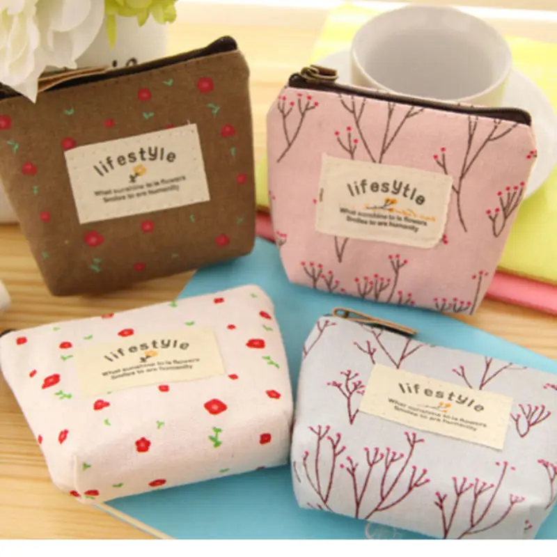 Women's Lady Small Canvas Purse Zip Wallet Coin Key Holder Case Bag Handbag