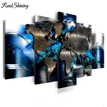 

REALSHINING diamond embroidery World Map Abstract diamond-painting 5 pcs full mosaic picture of rhinestones cross-stitch FS1816