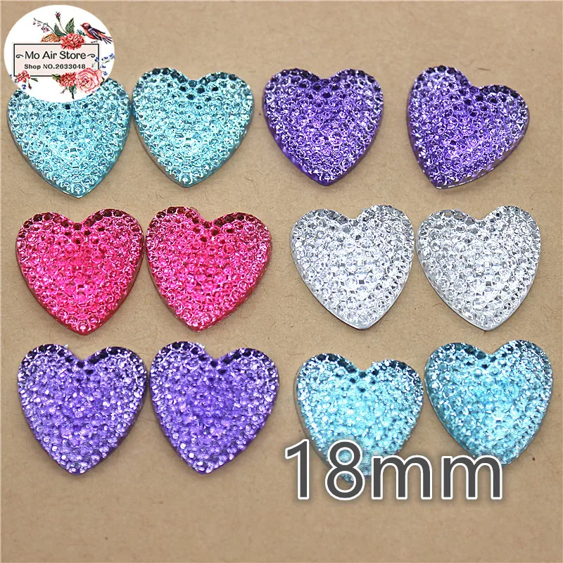 

20pcs 18mm shiny heart acrylic rhinestone Flat back Cabochon Art Supply Decoration Charm Craft