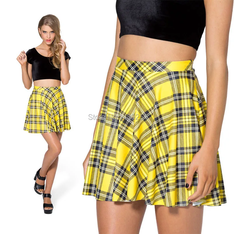 2014 faldas casuales mujeres amarillo Tartan amarillo Skater falda alta cintura moda Mini a cuadros mujeres ropa 2014|yellow skater skirt|mini skirt plaidskater skirt