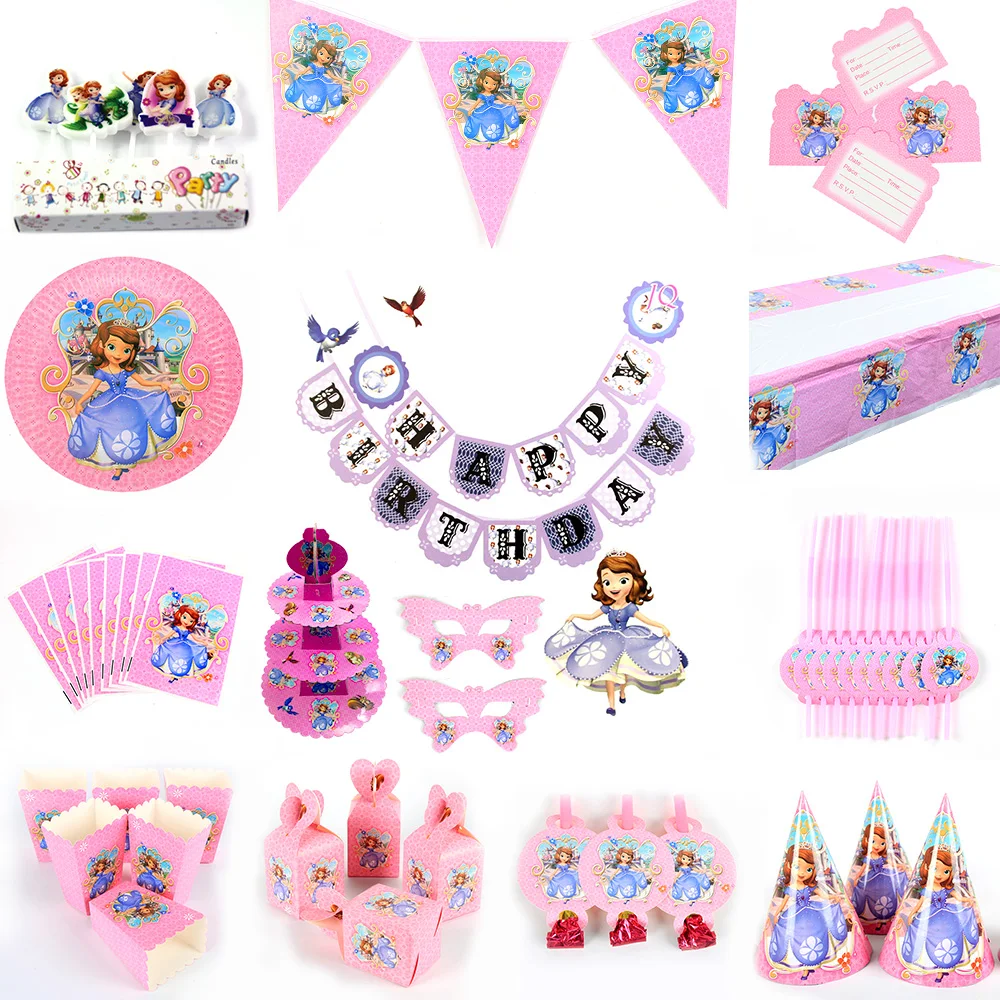 

Cartoon Princess Sofia Birthday Party Decor Paper tableware Decoration Set Baby Shower Party Supplies kids birthday set