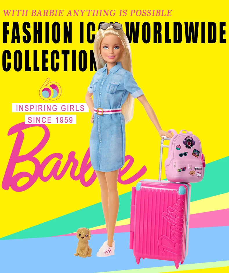 Barbie Travel Doll et voyage Accessoires Kit │ coloré Bagages Cadeau Lot Jeu │ 3y+ 
