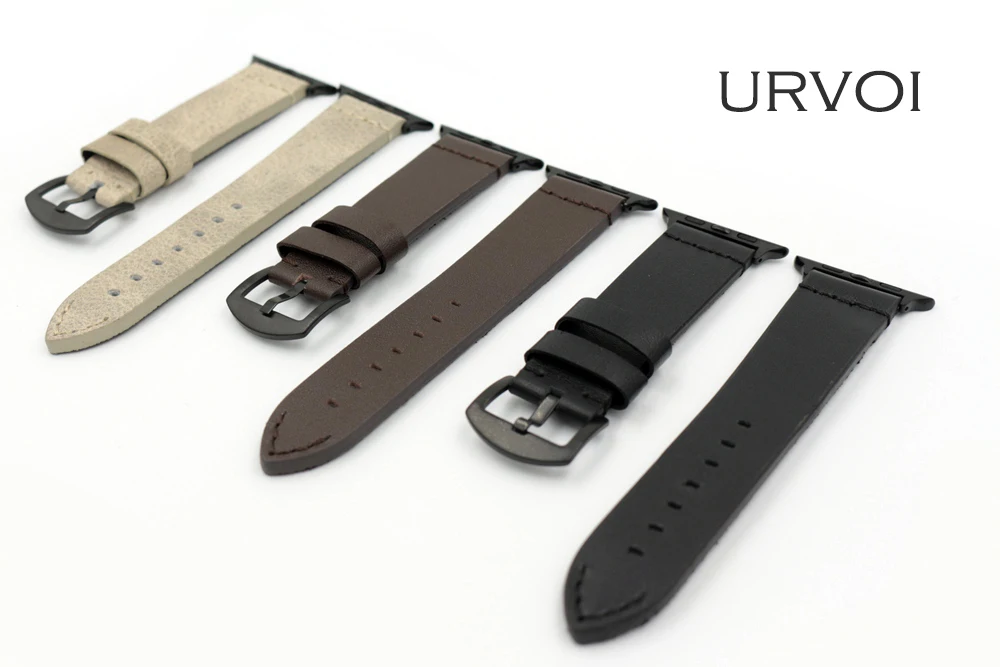 

URVOI band for apple watch series 5/4/3/2 soft calf leather strap for iwatch comfortable feel classic vintage style Black buckle