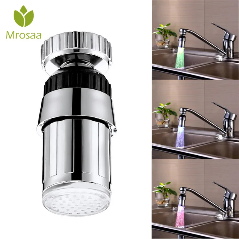 

360 Rotatable LED Light Faucet Head Aerators Temperature Sensor 3 Colors Changing RGB Glow Water Tap Nozzle for Kitchen Bathroom