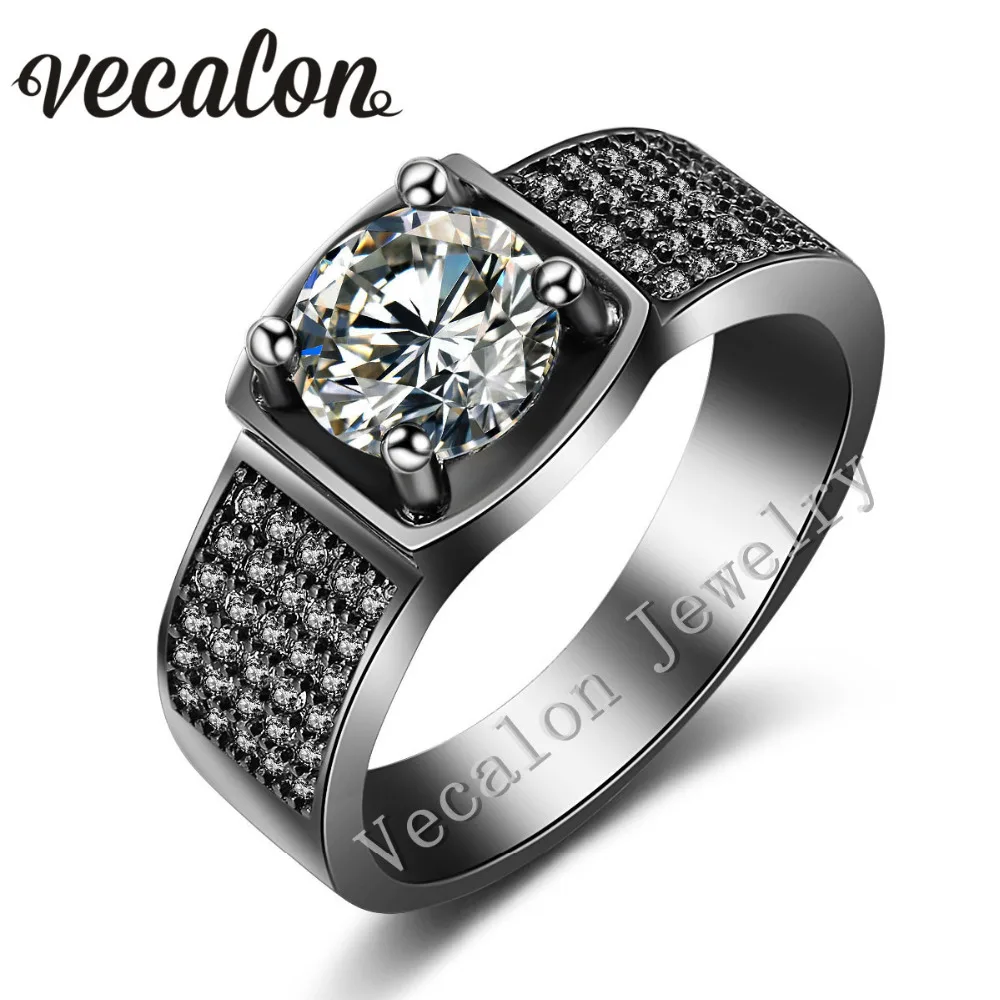 Vecalon Prong набор Пасьянс 3ct AAAAA Циркон Cz Обручальное кольцо для мужчин 10KT черное