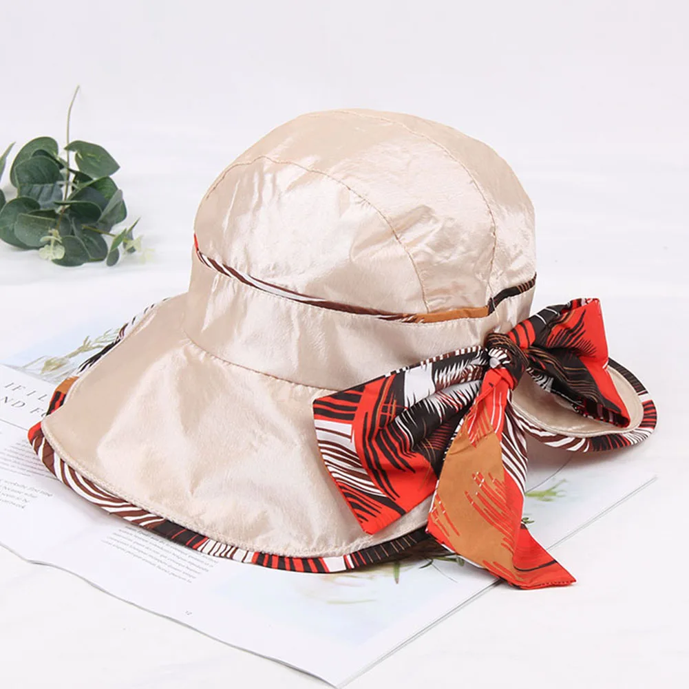 Для женщин летние пляжные складная шляпа широкий с полями, солнце шапка вязаная шляпа с бантом дышащая летняя шляпа Цвет узор дамы Hat