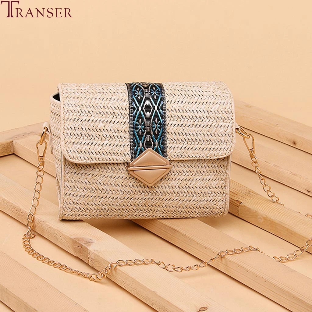 

Transer Women Straw Chain bag Retro Ethnic Wind Beach Rattan Messenger Shoulder Bags Summer Fashion Ladies Weave Travel handbags