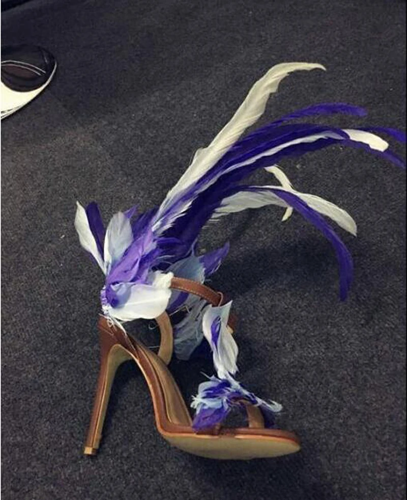 púrpura Altos Más Correas Punta T Azul Señoras 43 Black Sandalias De Sexy Tamaño Pasarela Verano Abierta Tobillo Hebilla Tacones Plumas Mujeres correa EBTqxU