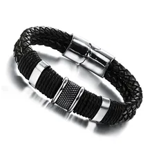 FASHION Men Charm font b Bracelet b font Black font b Leather b font font b