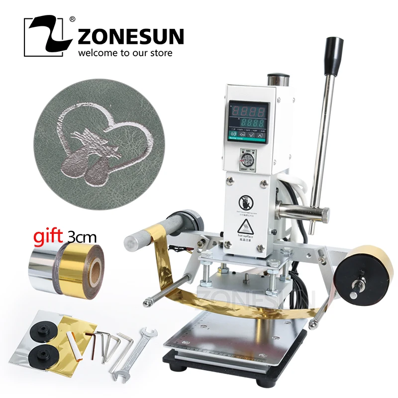 

ZONESUN Digital Automatic Leather Hot Foil Stamping Machine Manual Embossing Tool 300W Creasing Wood Paper PVC Card Printer DIY
