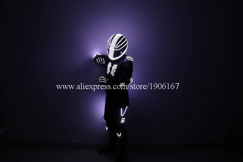 Led светящийся робот Мужской костюм с подсветкой Led шлем для сцены DJ шоу красный зеленый лазер мужские перчатки вечерние реквизит Одежда