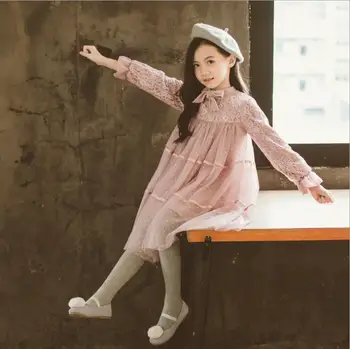 

2019 Korean style girls princess dress bow fashion spring girls dresses 4-9t A874