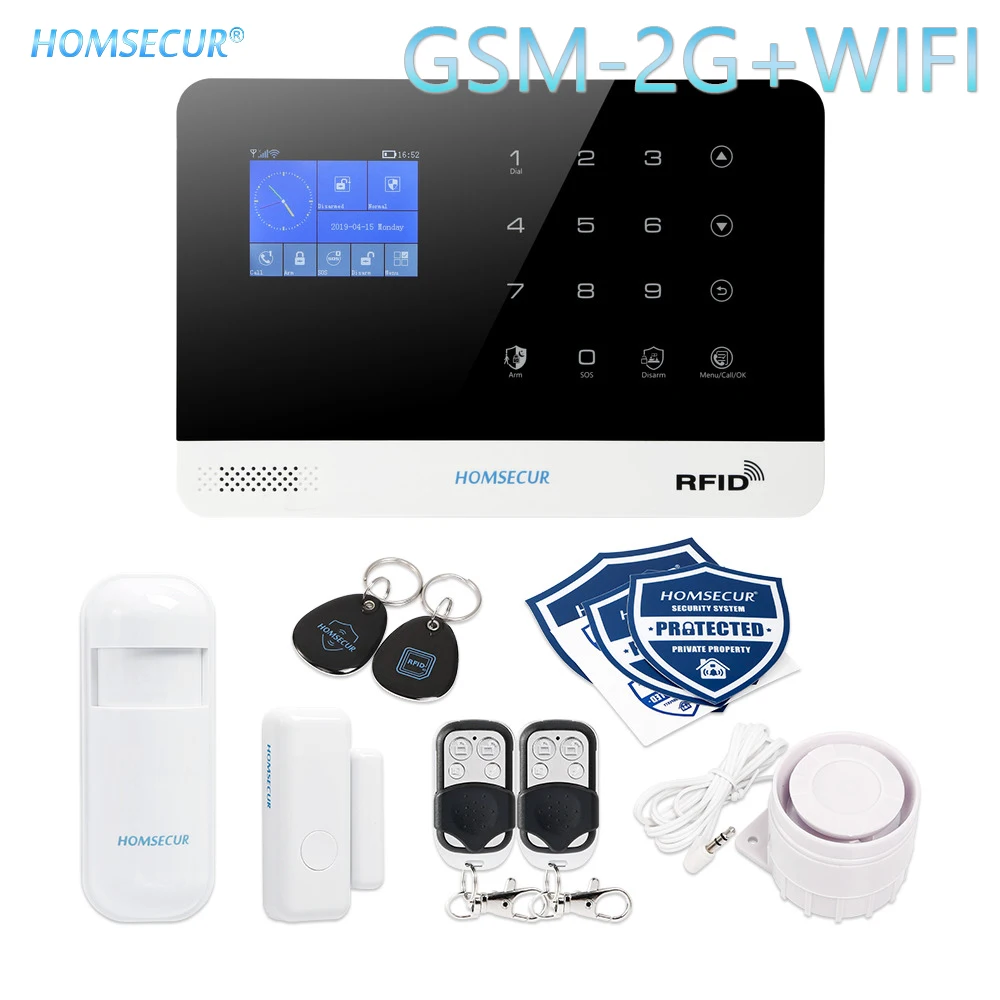 

HOMSECUR Wireless LCD 2G/GSM WIFI Home Security Alarm System+IOS/Android APP (EN/DE/ES/RU/FR/PL/PT/IT Menu Adjustable)