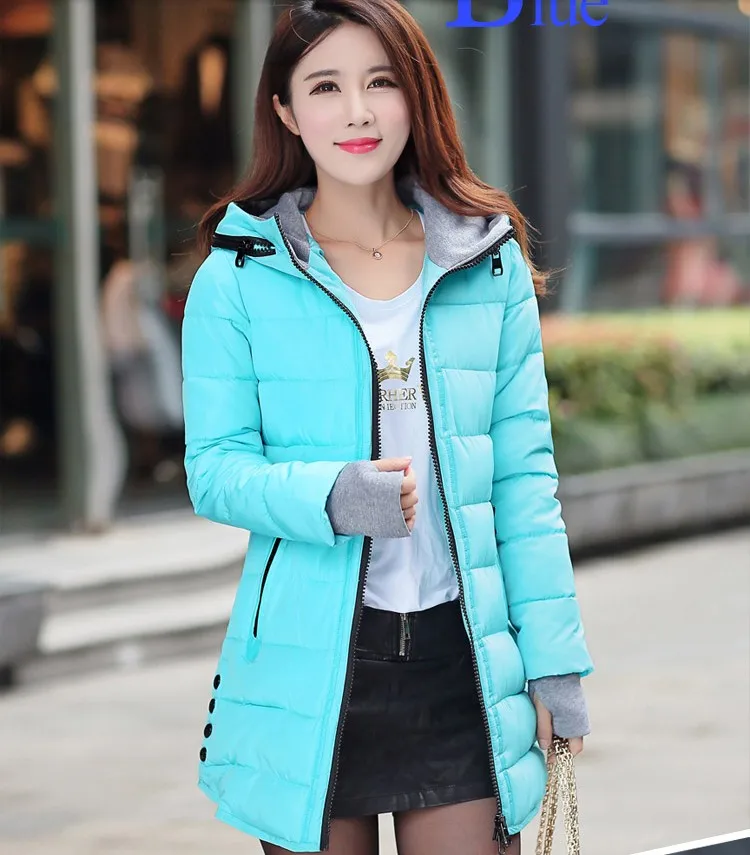 2015 Hot Selling 9 Colors M 3XL Slim Down Cotton Padded Coats Female Medium Long Plus