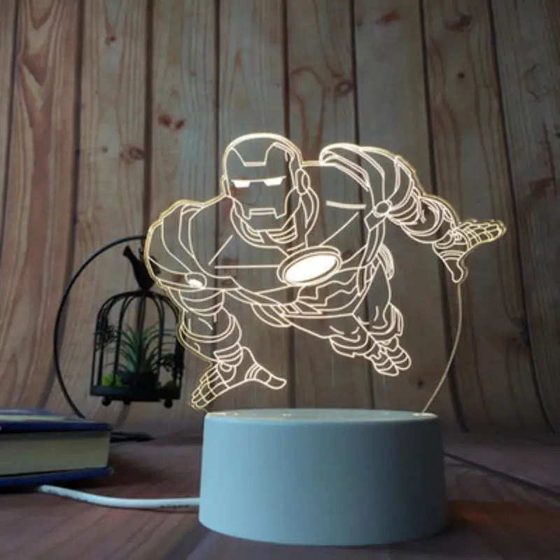 Новинка акриловая красочная градиентная 3D Настольная лампа с регулируемой яркостью 3D видение света Защита глаз светодиодный Настольный светильник - Цвет: Flying iron man