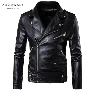 

ZOZOWANG 2020 Spring Leather Jackets Men Brand Clothing Punk Leather Jackets Adjustable Waist 2 Belt Vintage Motorcycle Jackets