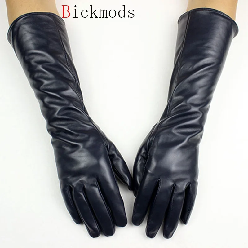 2018 long leather sheepskin gloves female straight style velvet lining