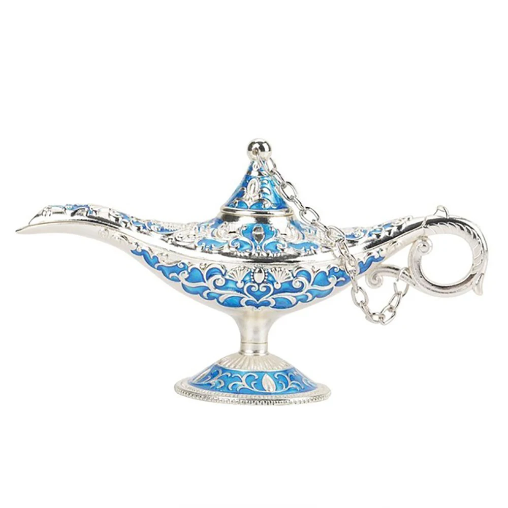 Русский маленький полый Аладдин Желая лампа статуэтки миниатюры стол украшение ремесла чай горшок лампа джинна орнамент - Цвет: silver blue